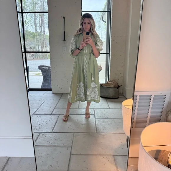 Julia Amory with Arron Green Embroidered Puff Sleeve Midi Dress - Picture 4 of 6